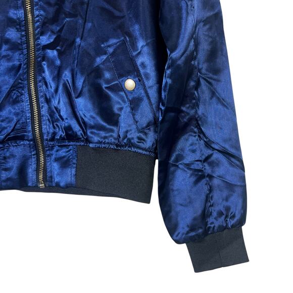 NWT Color Story Bomber Jacket Womens L Navy Satin Zip Up Ribbed Y2K Streetwear - Picture 5 of 8